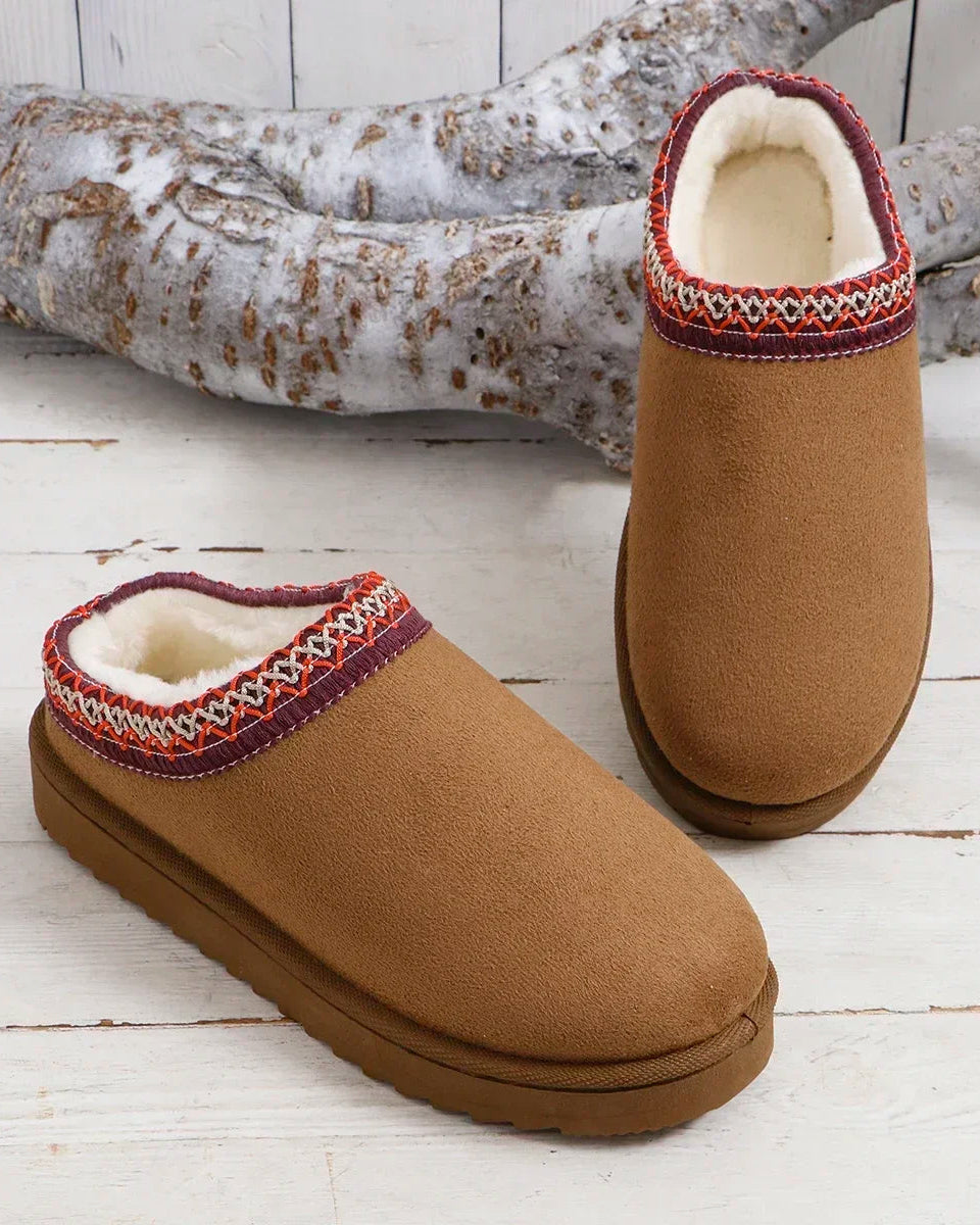 Bottes à enfiler doublées en faux daim pour femme