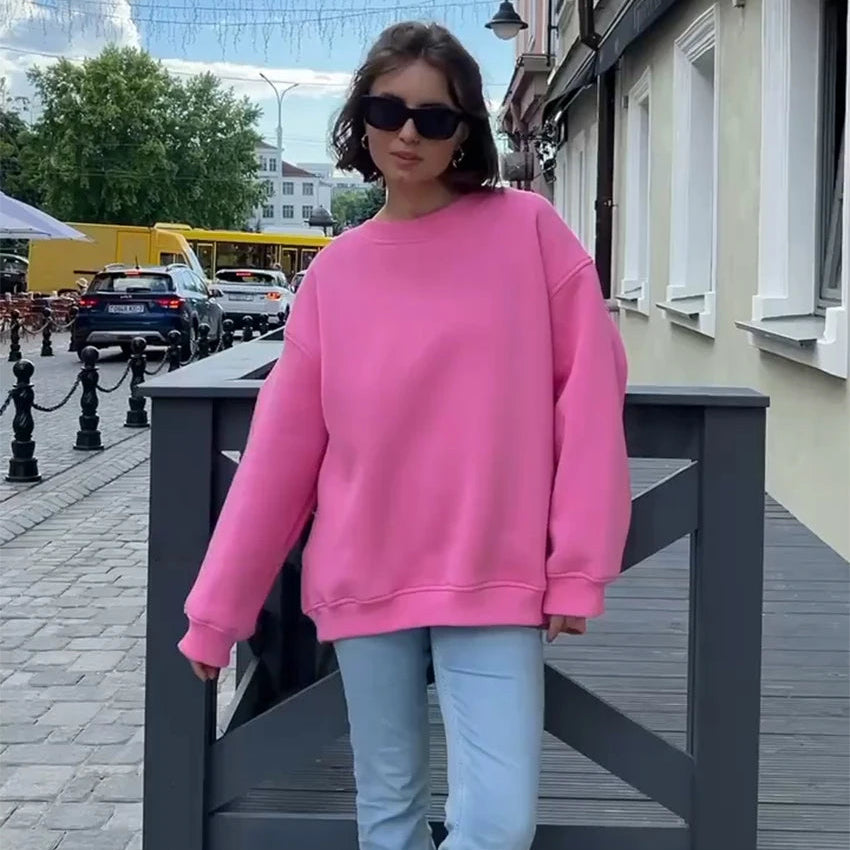 Sweat-shirt à col rond pour femmes, coupe décontractée