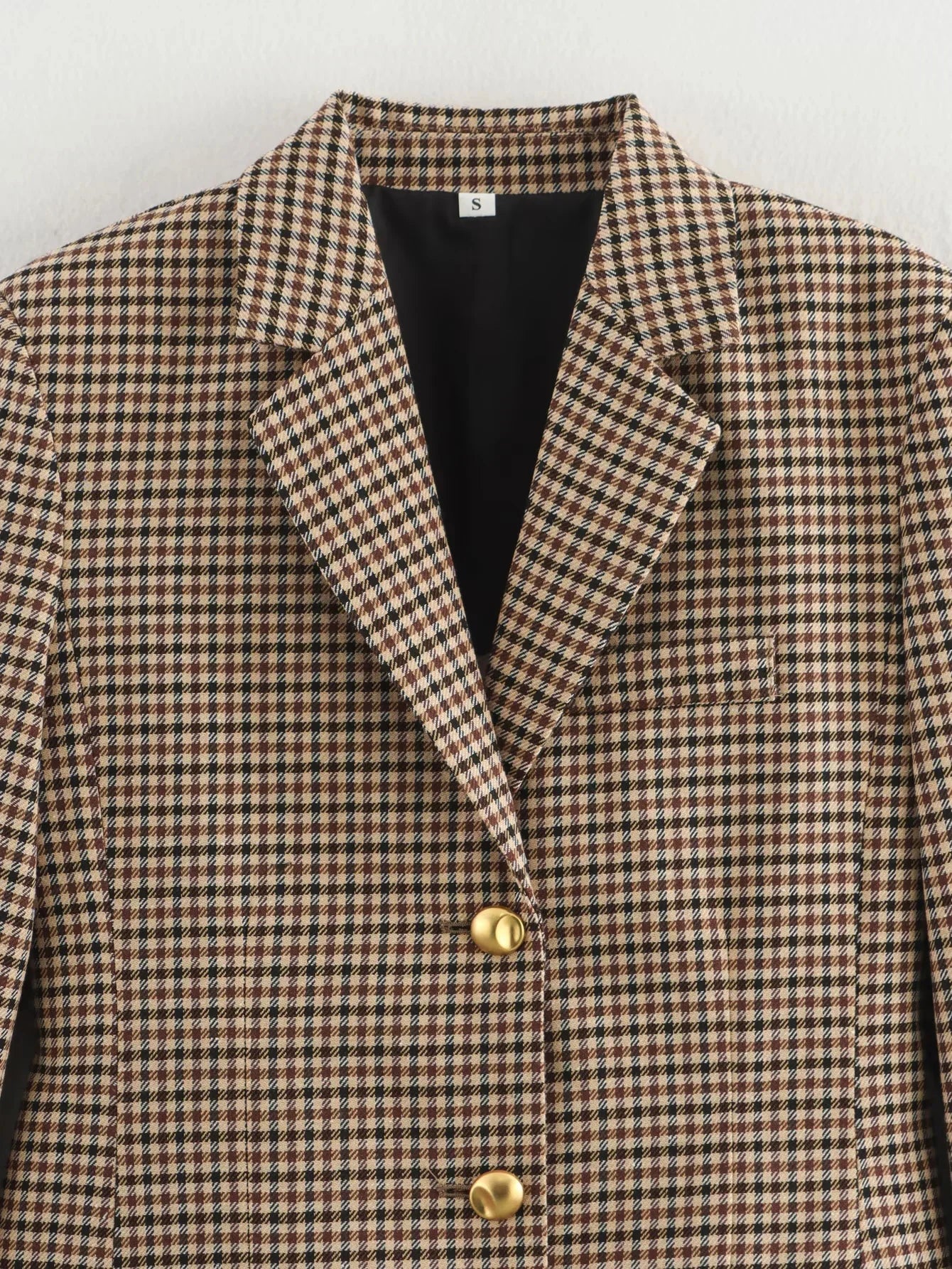 Blazer pour femme à carreaux pied-de-poule, manches longues, boutonnage simple