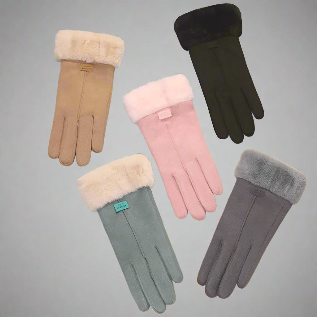 Gants d’hiver pour femme en peluche, à doigts complets avec fonction tactile