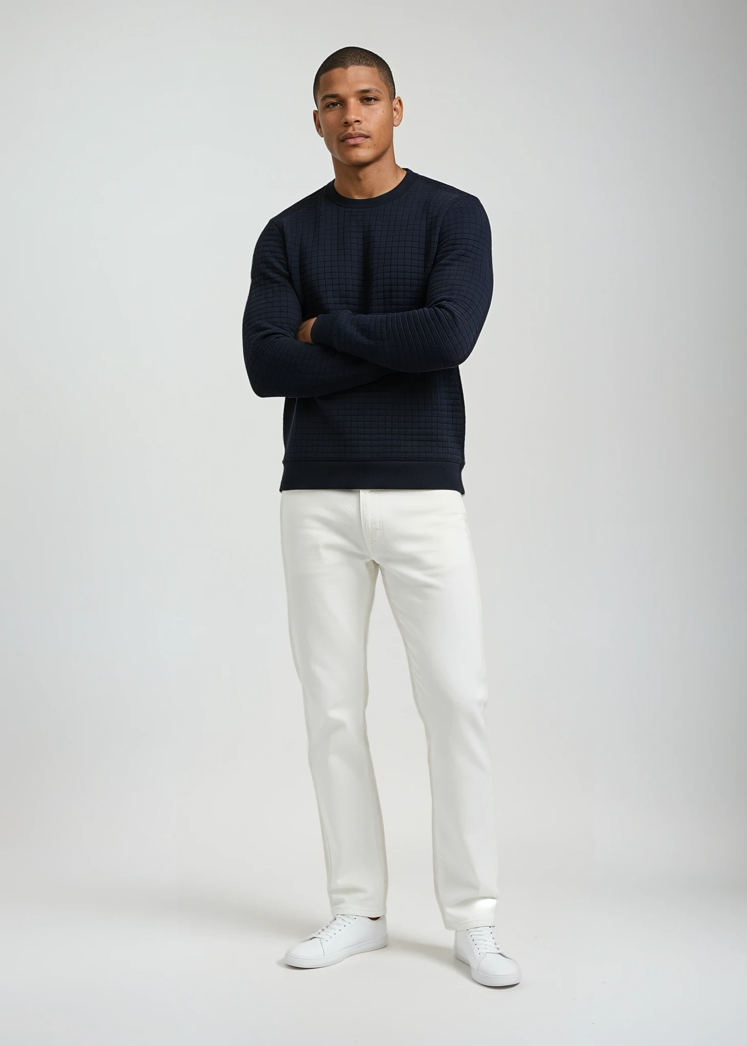 Tekstureret Striktrøje med Rund Hals til Herre