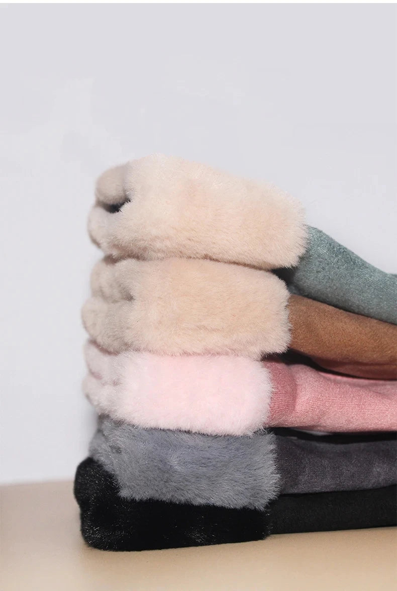 Gants d’hiver pour femme en peluche, à doigts complets avec fonction tactile