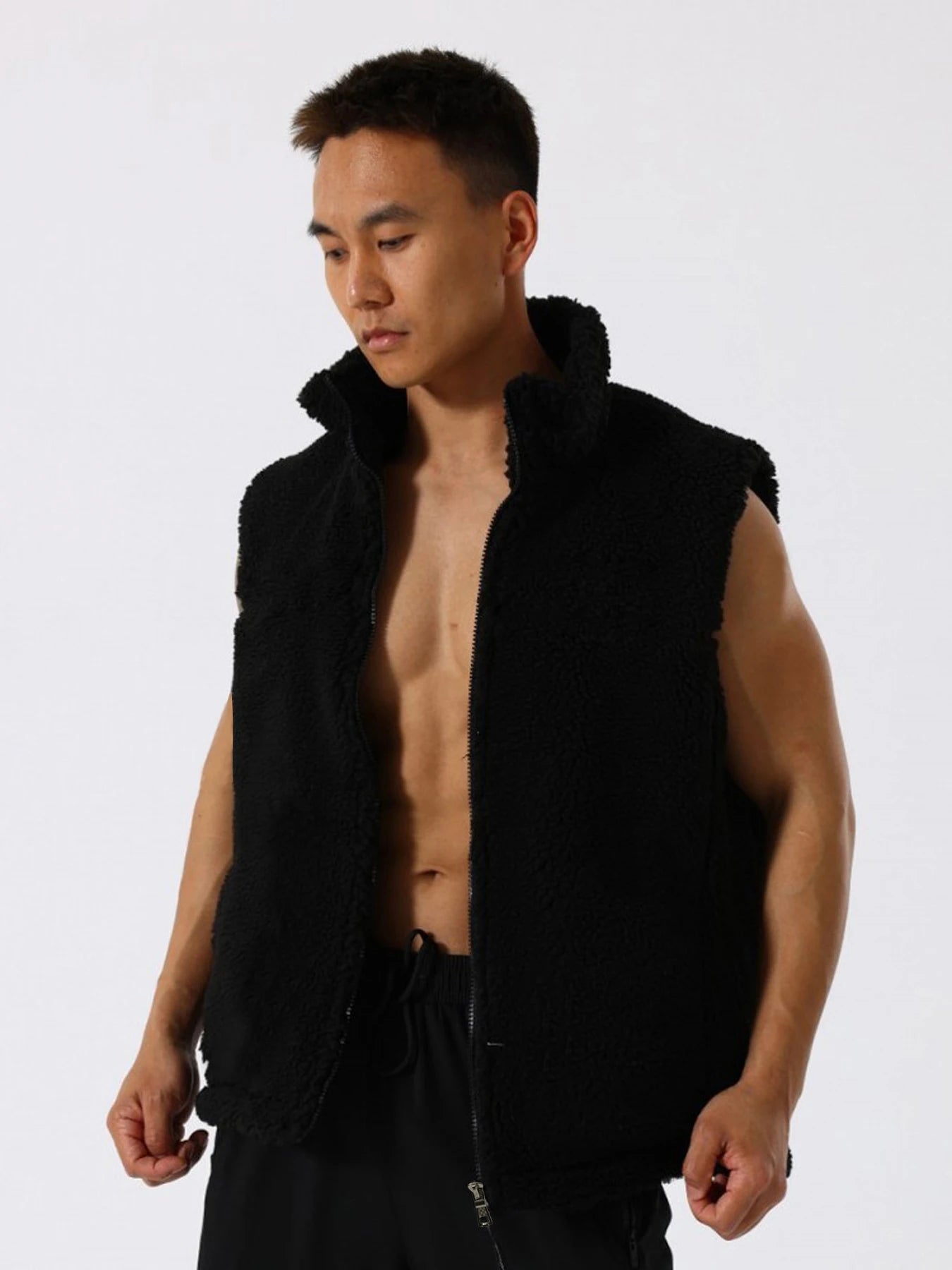 Gilet sans manches en matière synthétique à col mao pour homme