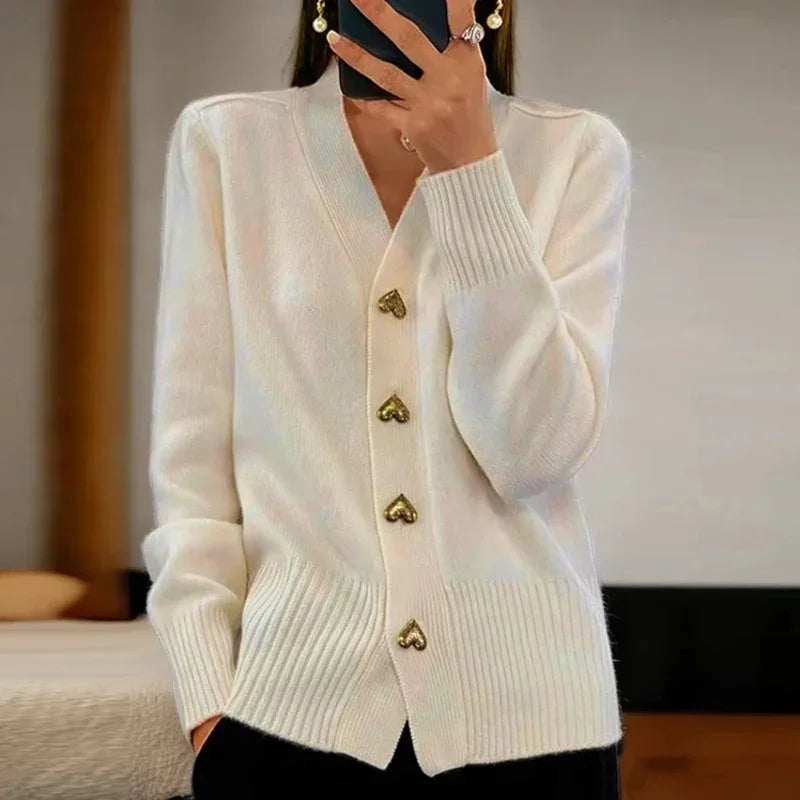 Gilet en maille à col en V avec boutons pour femme