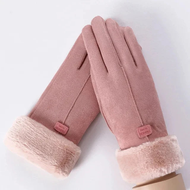 Gants d’hiver pour femme en peluche, à doigts complets avec fonction tactile