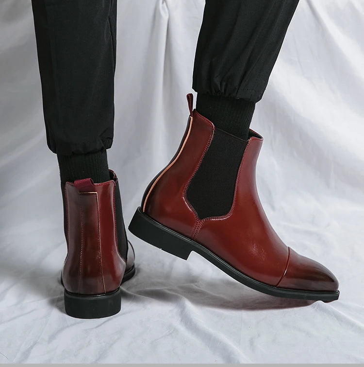 Bottines Chelsea Homme à Bout Rond en PU avec Semelle Rouge Contrastée