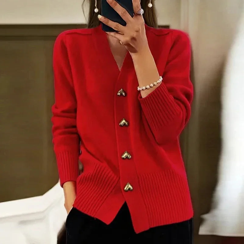 Gilet en maille à col en V avec boutons pour femme