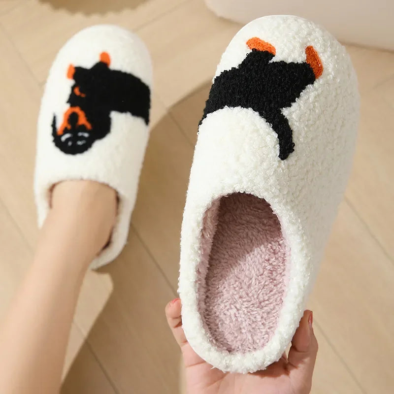 Mules Femme en Peluche Motif Teckel | Pantoufles d’Intérieur Brodées