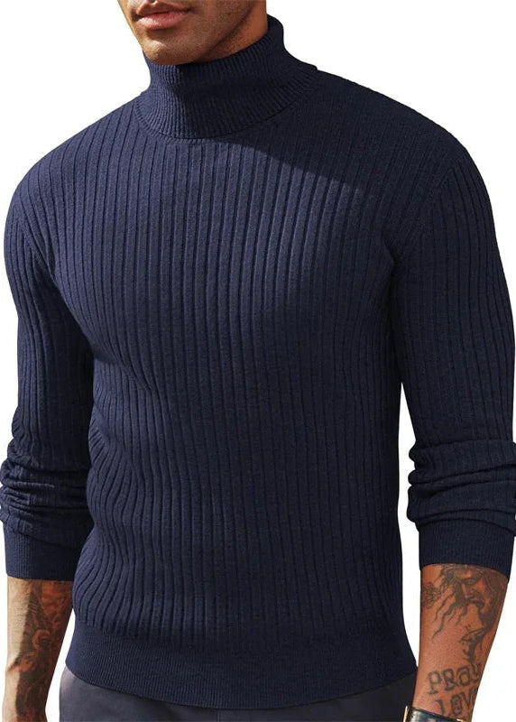 Ribstrikket Rullekravetrøje til Herre