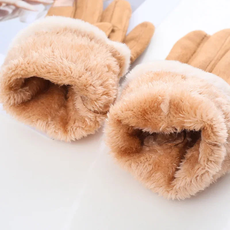 Gants d’hiver pour femme en peluche, à doigts complets avec fonction tactile