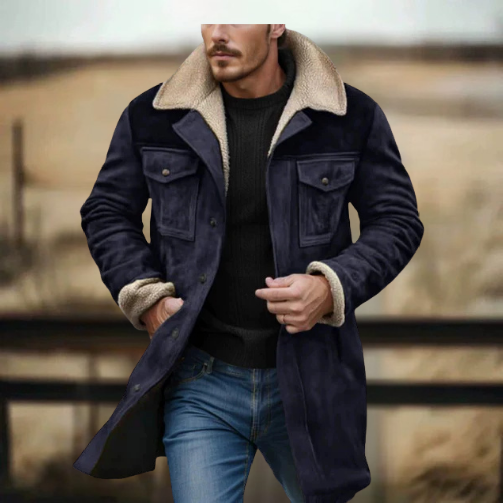 Veste Homme à Col Revers Imitation Peau de Mouton Synthétique avec Boutons