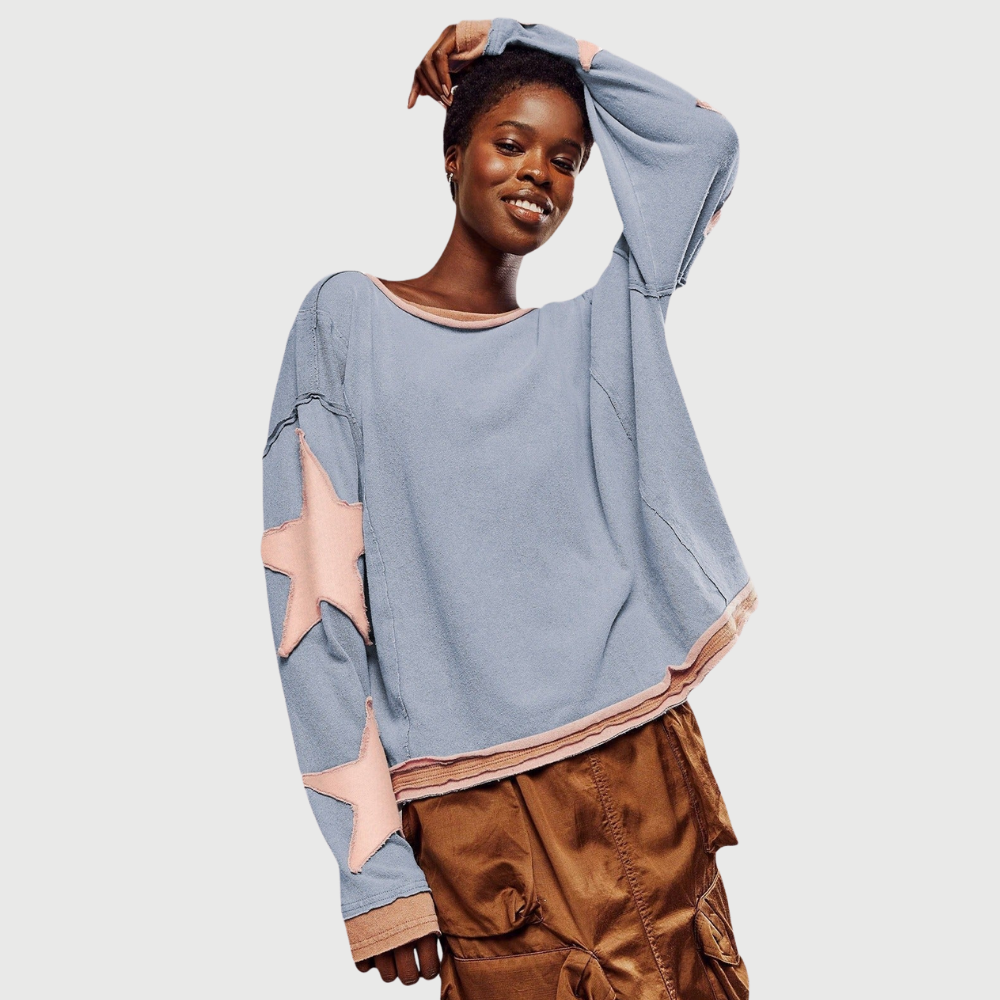 Pull à Rayures avec Détail Étoile Patchwork pour Femme