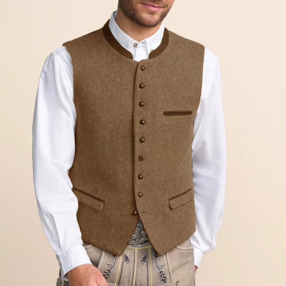 Gilet Homme à Col Montant et Poches à Rabat Style Rétro