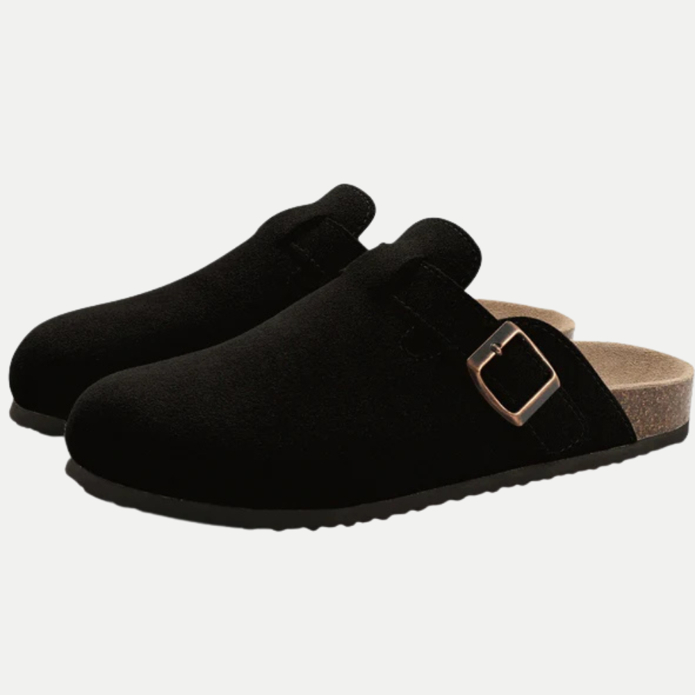 Mules Femme à Bride Réglable en Matière Synthétique Effet Daim avec Semelle en Liège