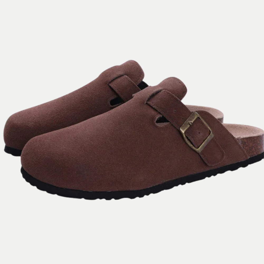 Mules Femme à Bride Réglable en Matière Synthétique Effet Daim avec Semelle en Liège