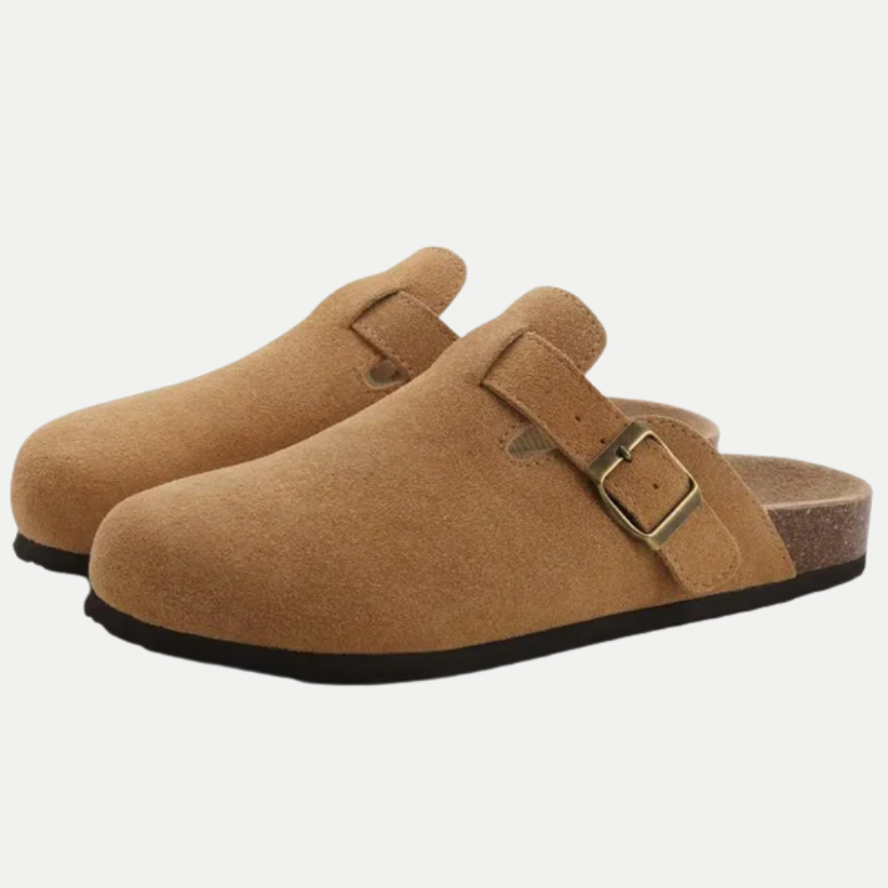 Mules Femme à Bride Réglable en Matière Synthétique Effet Daim avec Semelle en Liège