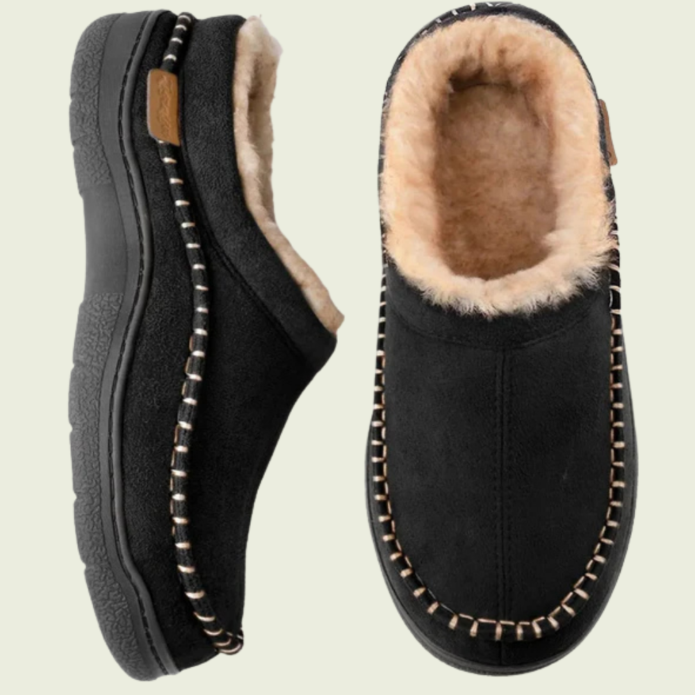 Hjemmesko til mænd i syntetisk ruskindslook med fleeceforing