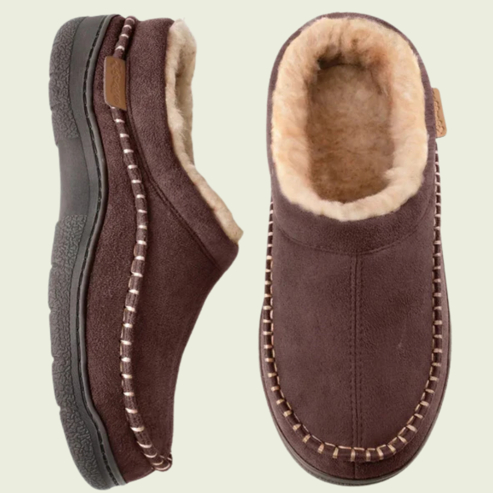 Hjemmesko til mænd i syntetisk ruskindslook med fleeceforing