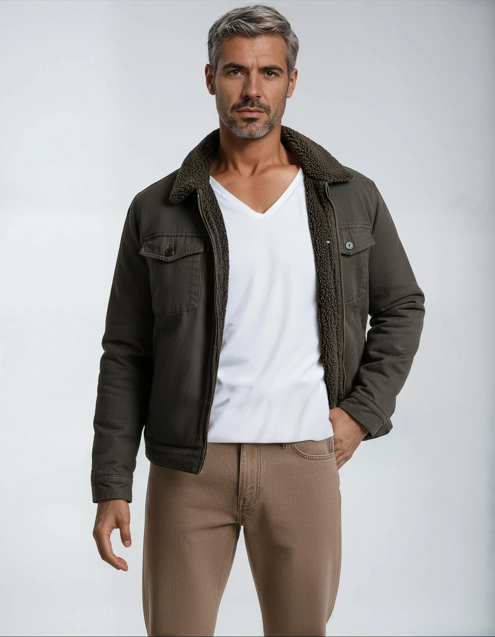 Vest i uldlook med fleeceforing og knapper til mænd