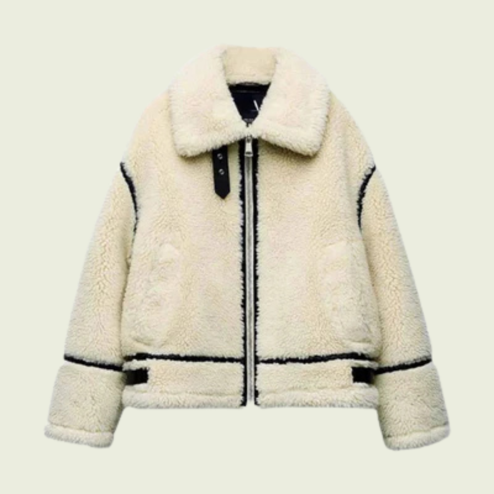 Veste Zippée Femme à Col Revers avec Garniture Imitation Fourrure Synthétique