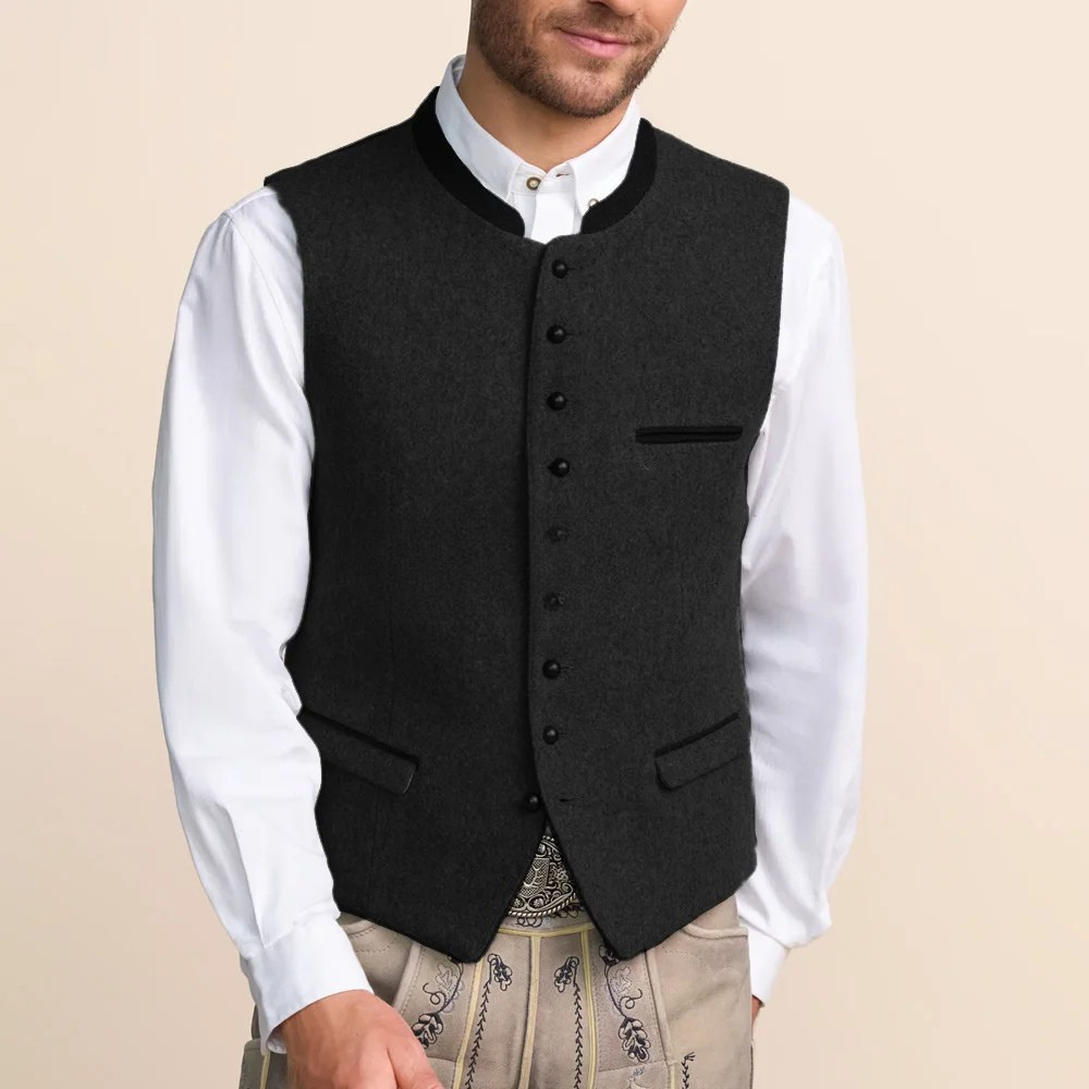 Gilet Homme à Col Montant et Poches à Rabat Style Rétro