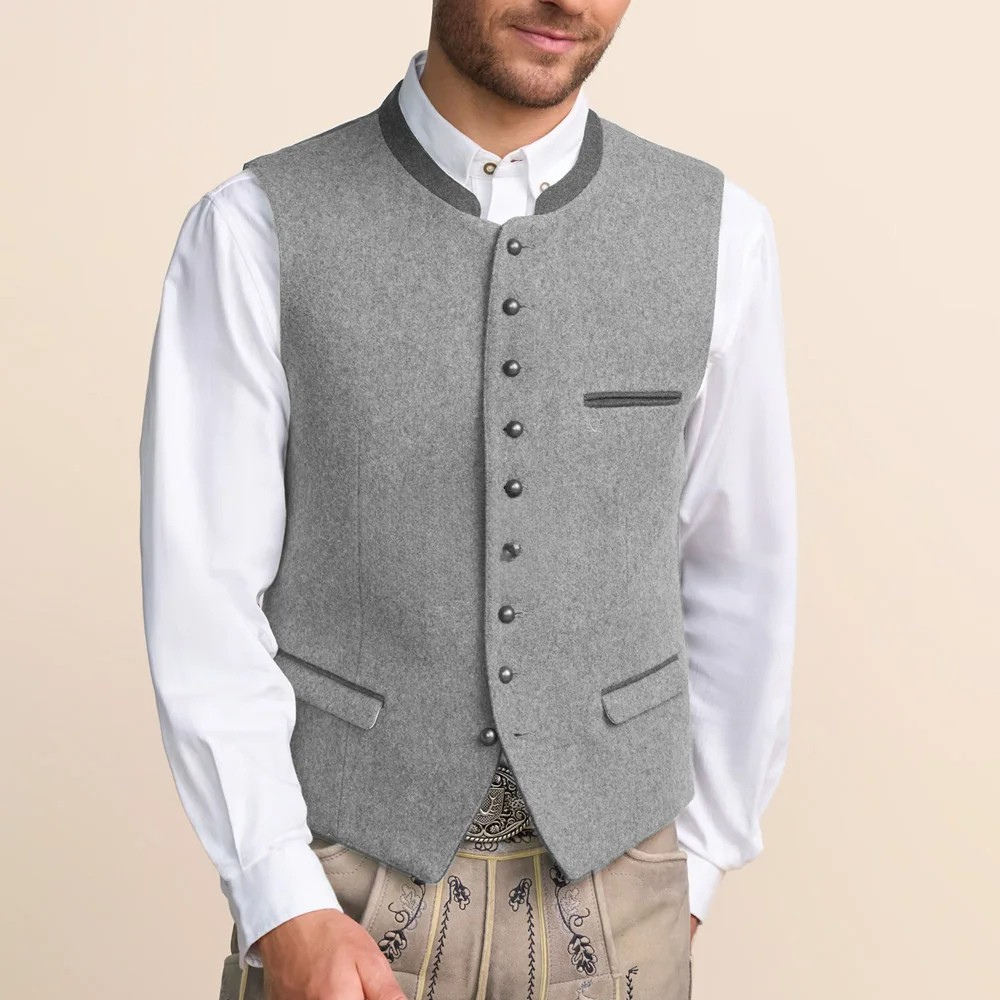 Gilet Homme à Col Montant et Poches à Rabat Style Rétro