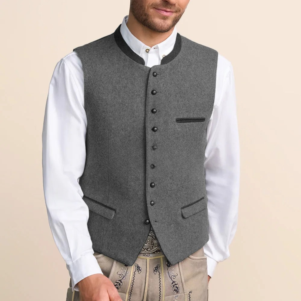 Gilet Homme à Col Montant et Poches à Rabat Style Rétro