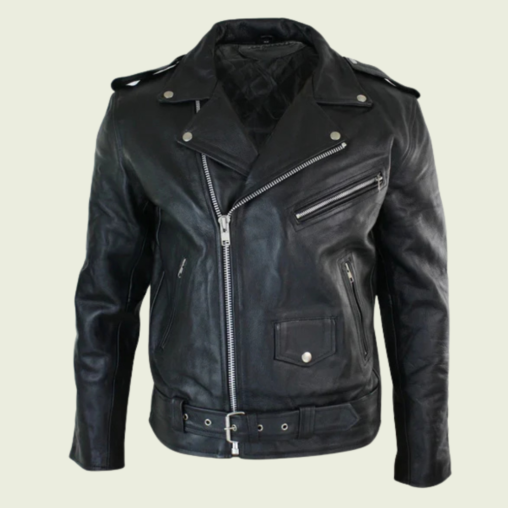 Jakke med lynlås og høj krave i syntetisk læderlook til mænd