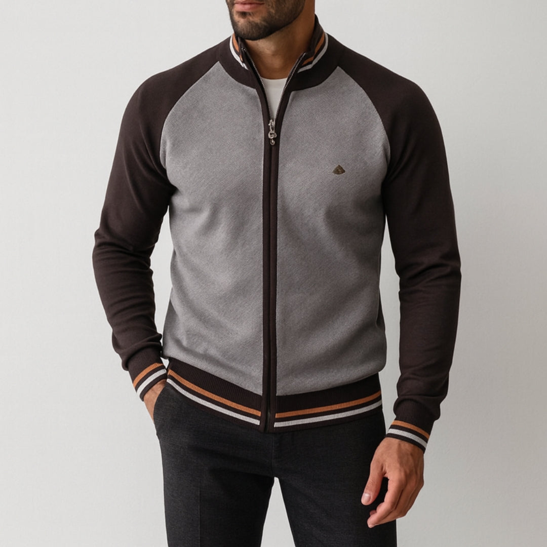 Veste en maille zippée à col montant pour homme à empiècements colorés