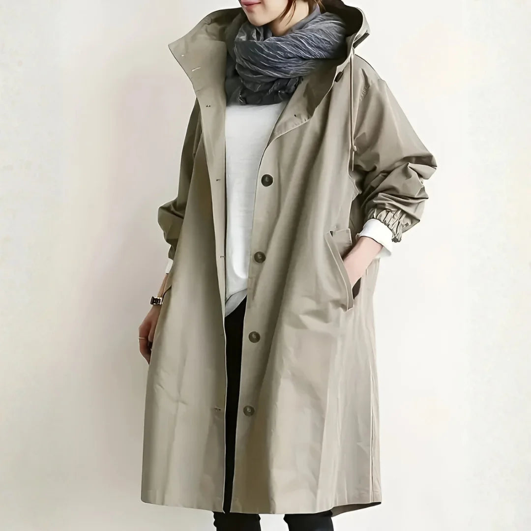 Veste à capuche avec boutons et poches pour femme