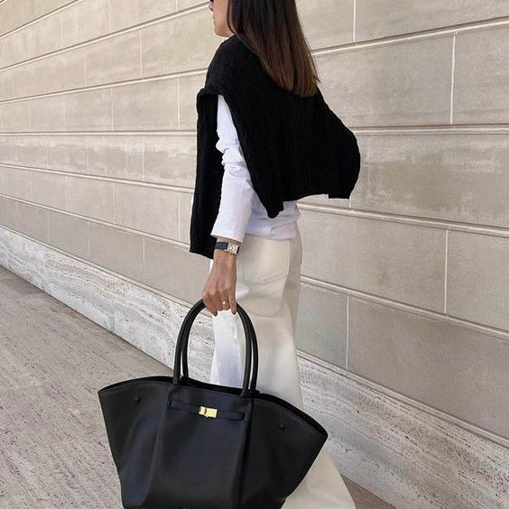 Sac cabas structuré à soufflets latéraux pour femme