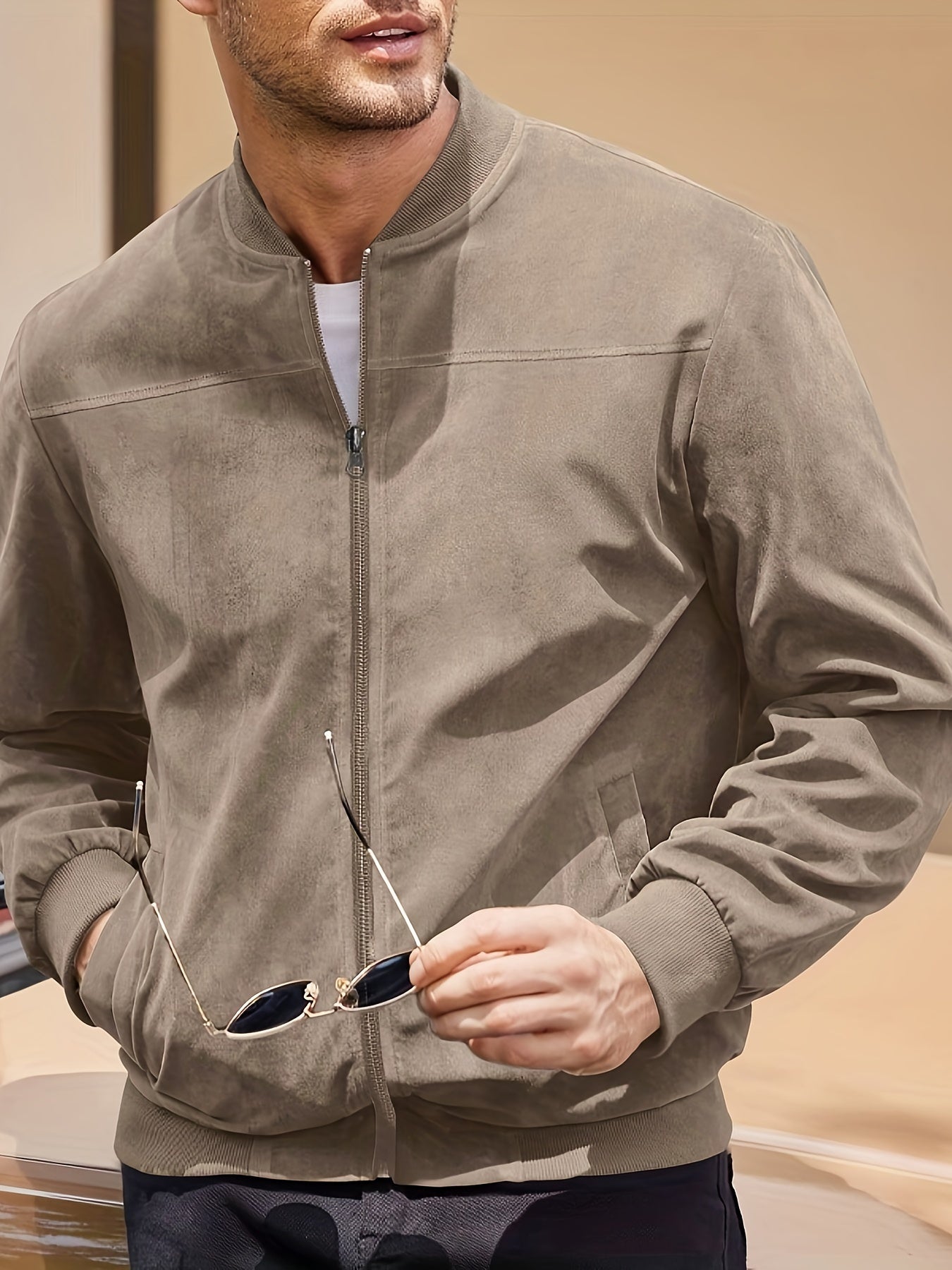 Bomberjakke med lynlås i ruskindslook til mænd