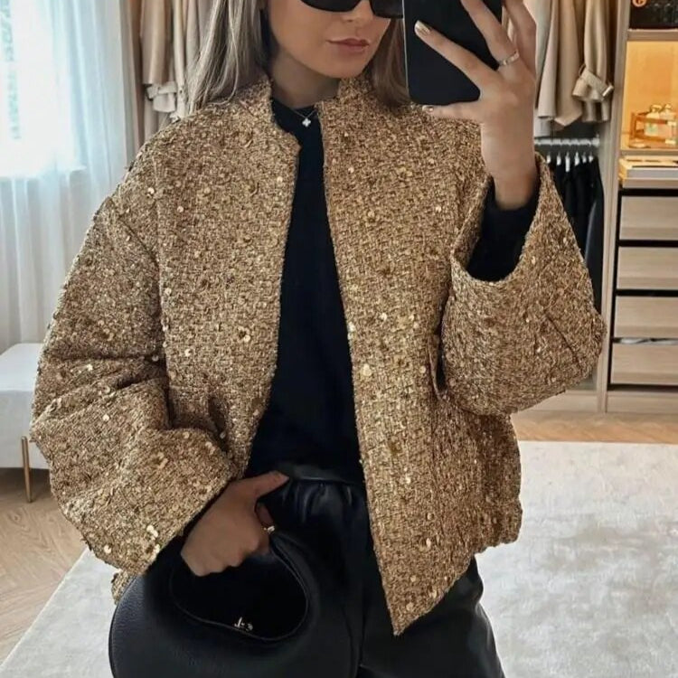 Veste bomber courte à sequins pour femme