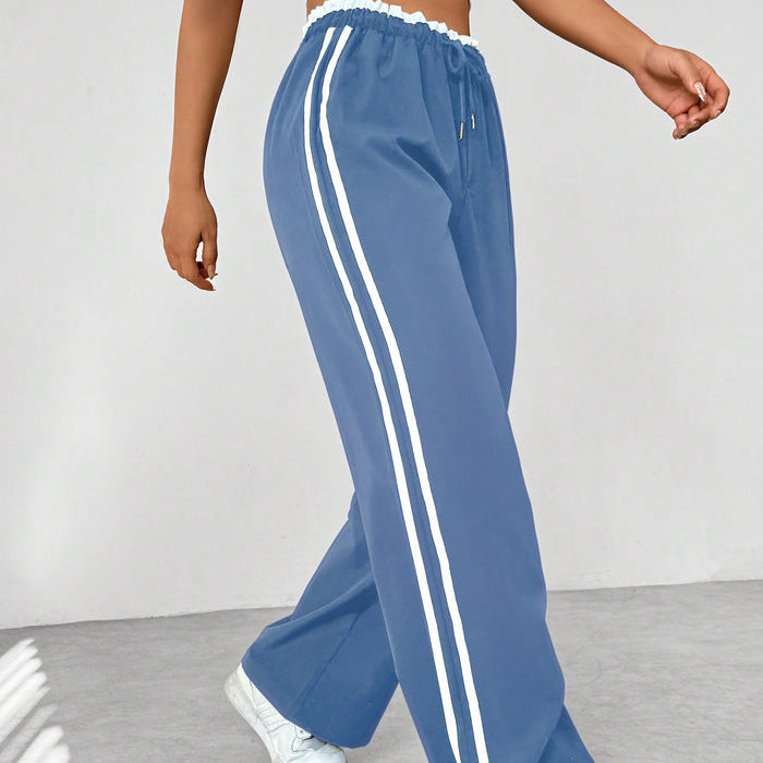 Pantalon Femme | Taille Haute à Jambe Large à Rayures