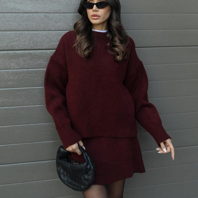 Ensemble Femme | Pull Tricoté et Jupe Évasée Courte