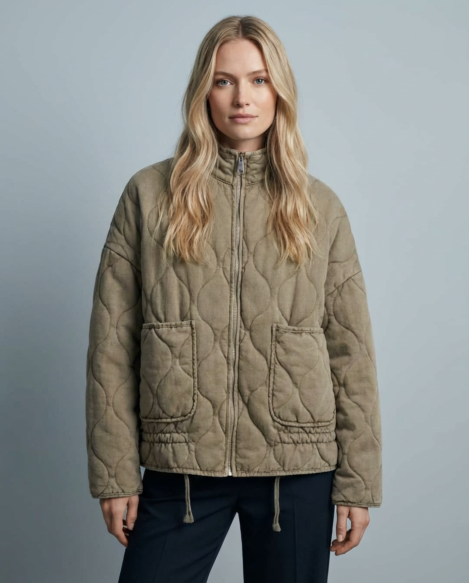 Veste matelassée rembourrée avec poches pour femme en tissu coton mélangé