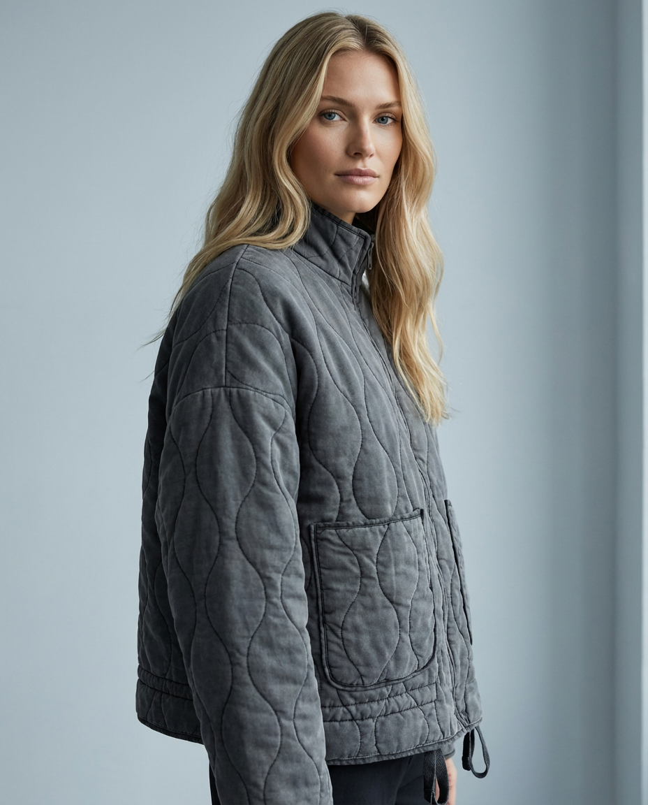 Veste matelassée rembourrée avec poches pour femme en tissu coton mélangé