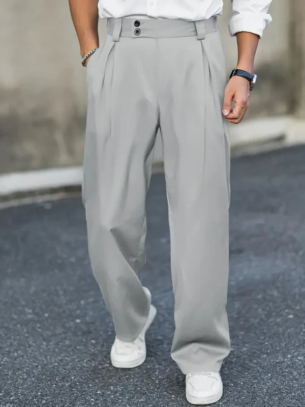 Pantalon de costume à taille haute plissée pour homme