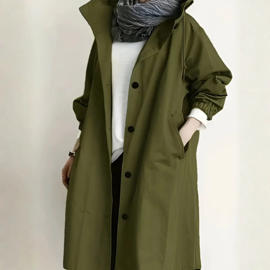 Veste à capuche avec boutons et poches pour femme