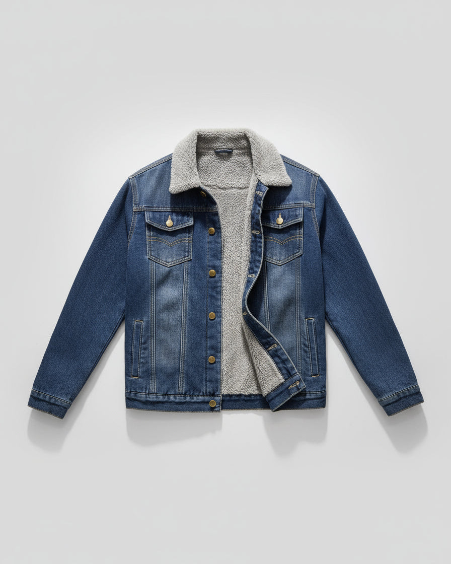 Vest i denimlook med fleeceforing og knapper til mænd