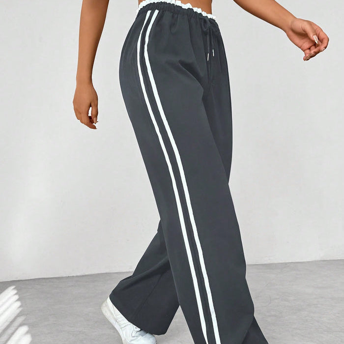 Pantalon Femme | Taille Haute à Jambe Large à Rayures