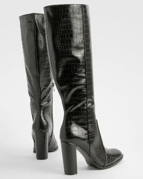 Bottes à talon bloc et bout pointu hauteur genou pour femme