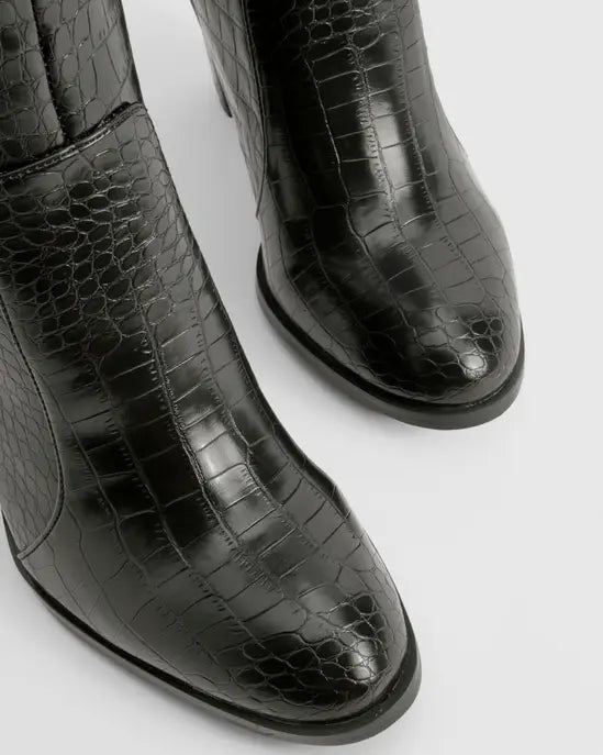 Bottes à talon bloc et bout pointu hauteur genou pour femme