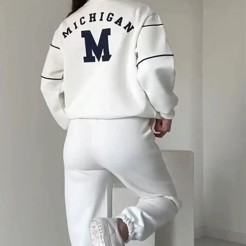 Ensemble Femme Sweat à Col Montant Zippé et Pantalon à Rayures