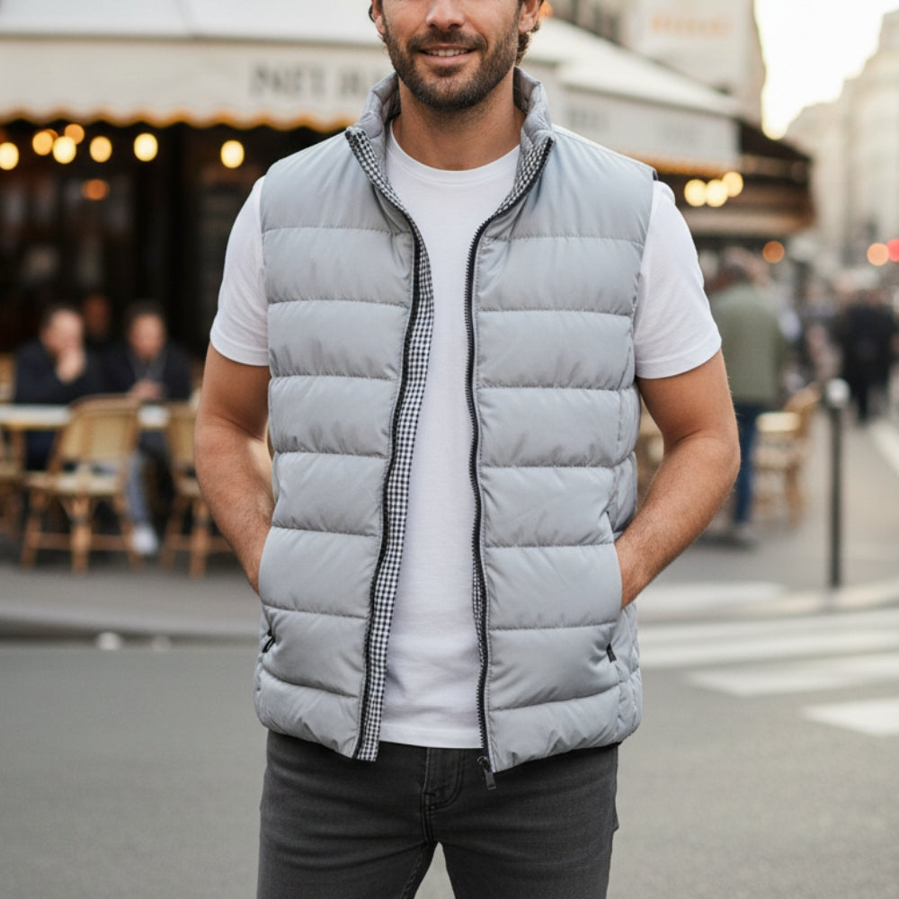 Gilet sans manches matelassé déperlant pour homme Col montant zippé Usage extérieur