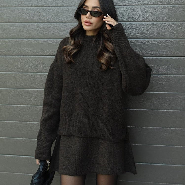 Ensemble Femme | Pull Tricoté et Jupe Évasée Courte