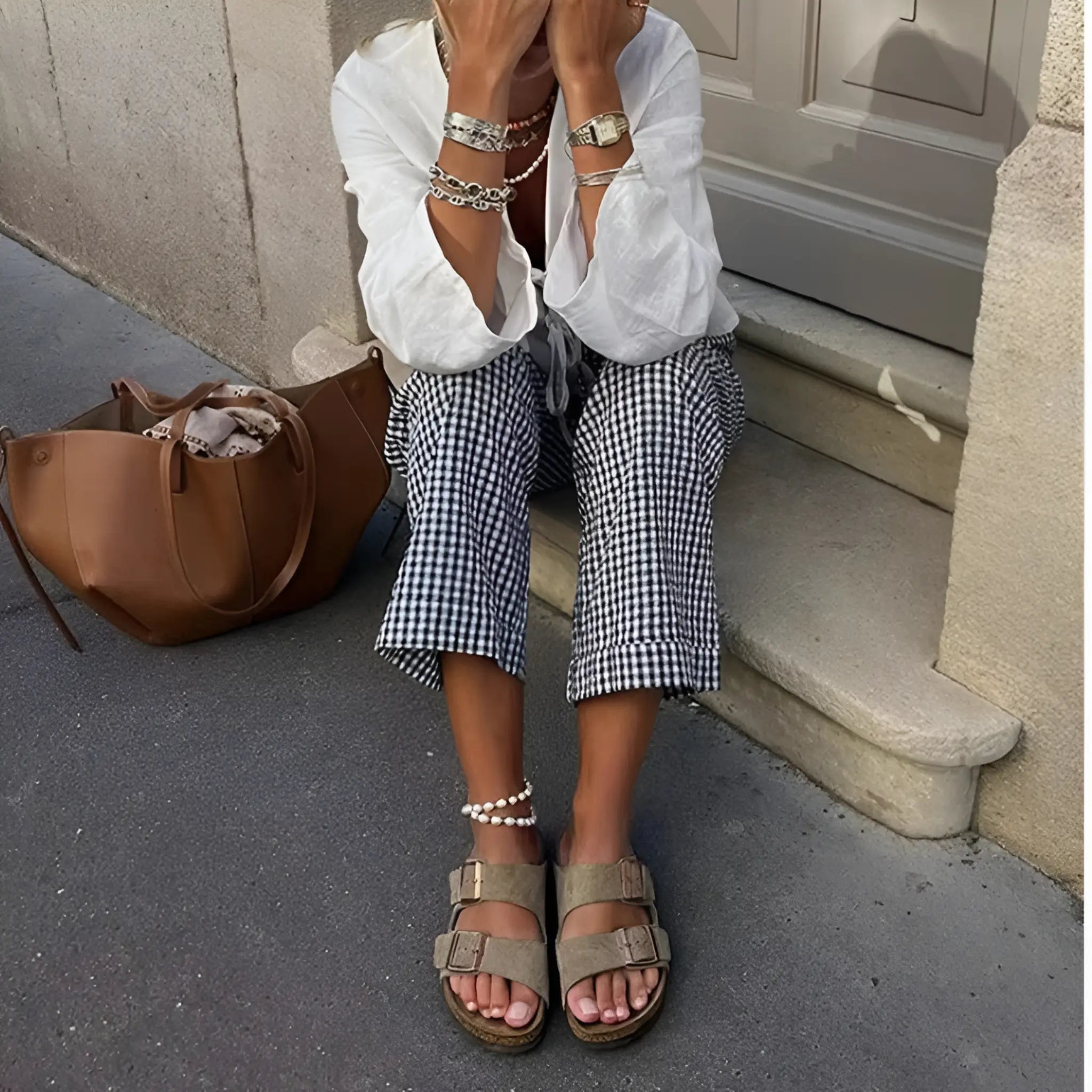 Groen Linnen Lace-Up V-Hals Shirt