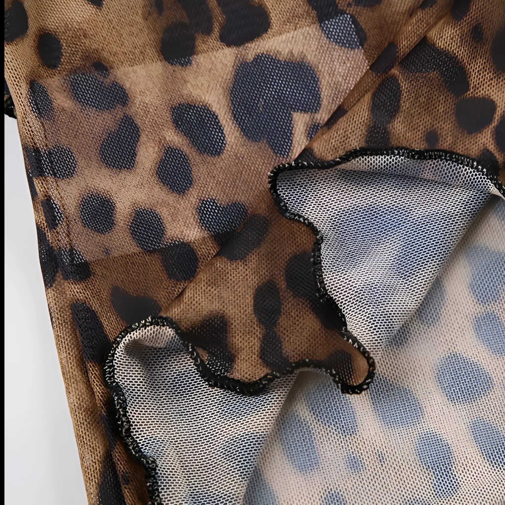 Luipaardprint Mesh Tie-Front Blouse