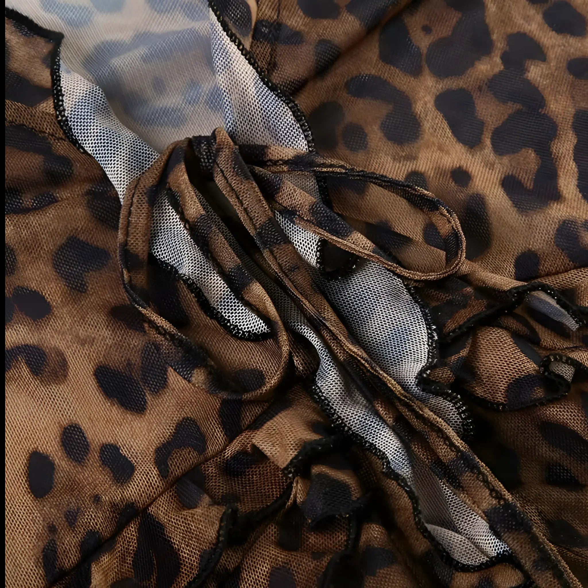 Luipaardprint Mesh Tie-Front Blouse