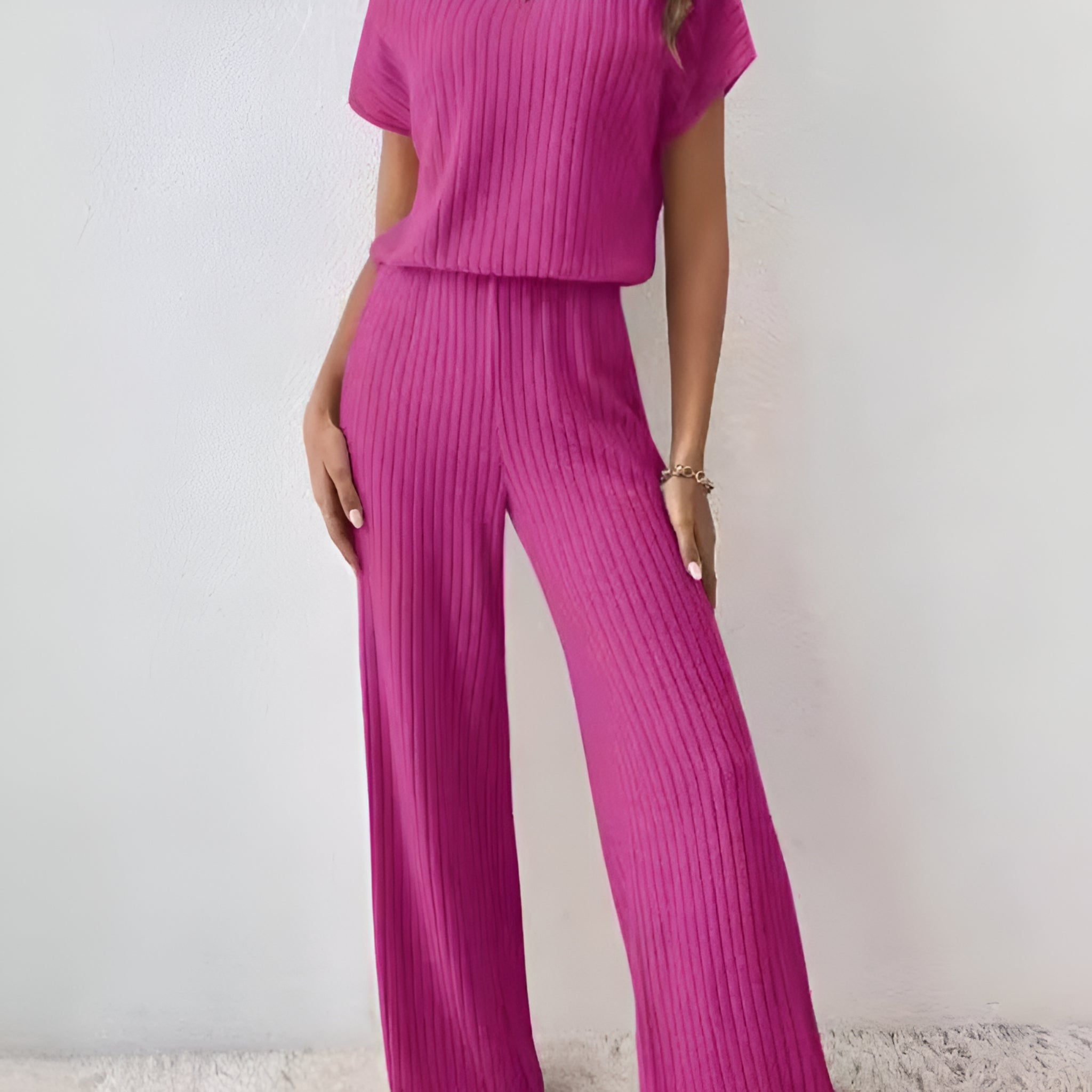 Effen Gebreide Tweedelige Set – Top & Broek